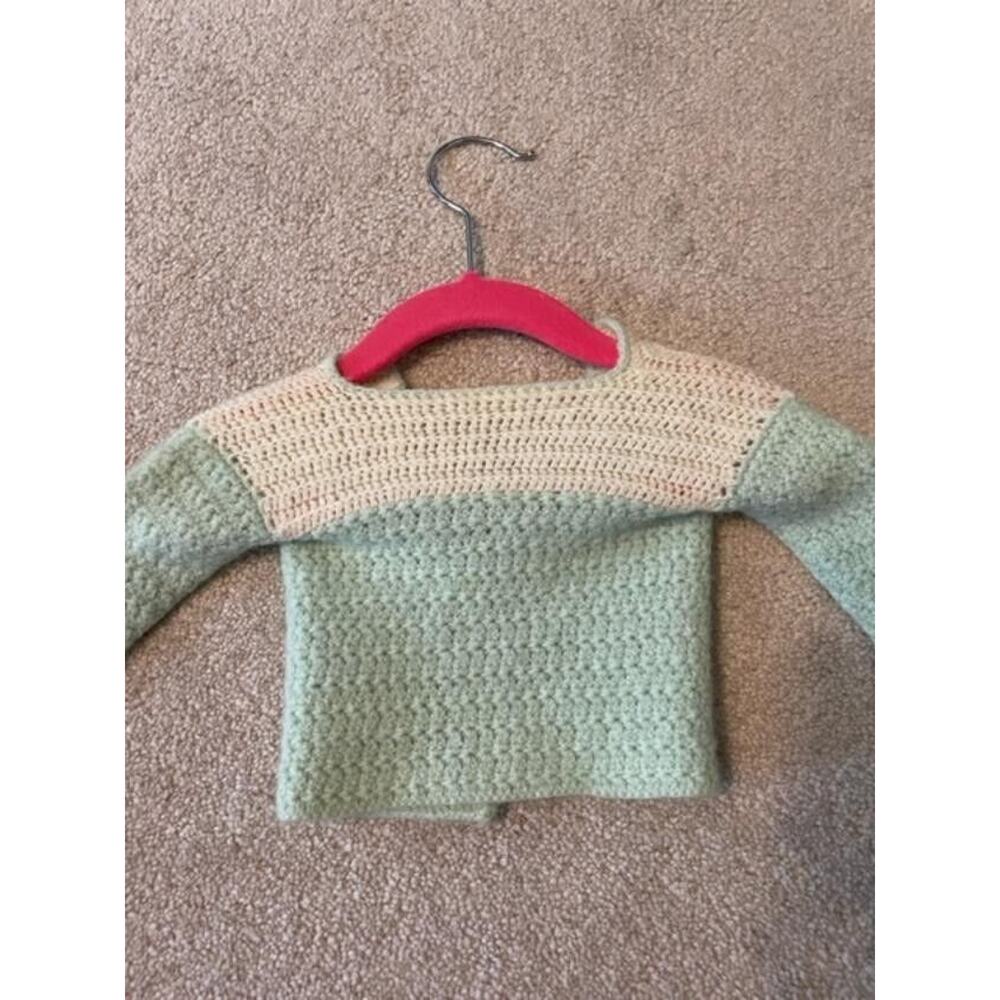 Vintage 1960s Handmade Sweater Baby Size Newborn Green/White Acrylic